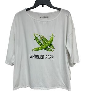 Upcycled Hand Printed Womens Large Whirled Peas Veggie Half Sleeve Tee Shirt